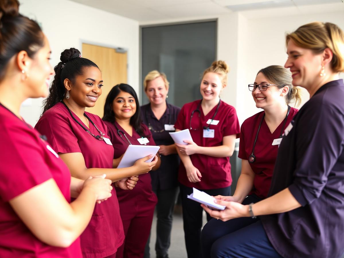 Care workers taking part in a practical training session.